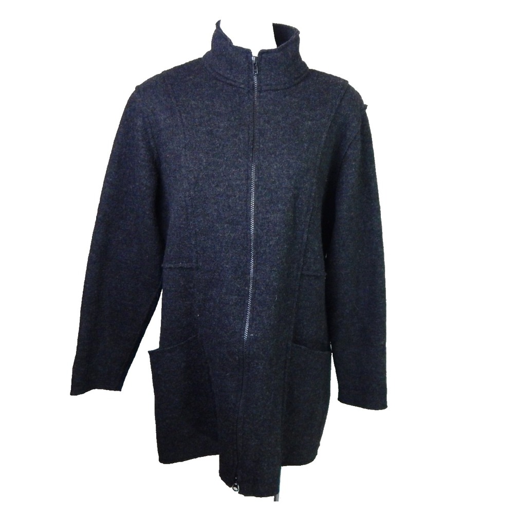 Cut Loose Coat Boiled Wool Zip Jacket Charcoal Stand Collar Lightweight
